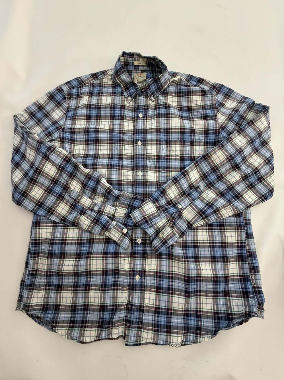 J.Crew Shirt XL Slim Blue Plaid Check Y2K Preppy Long Sleeve